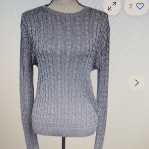 LAUREN Ralph Lauren Collection Cable Silver Knit Sweater Size XL